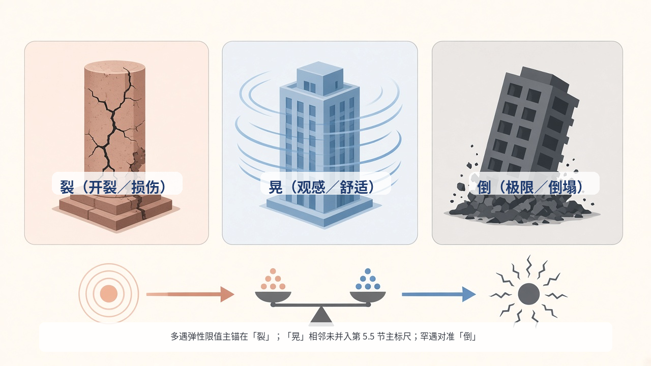 裂/晃/倒与两阶段限值示意