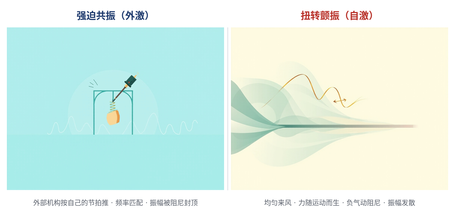 强迫共振与扭转颤振对照示意